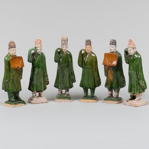 GROUP OF SIX CHINESE GREEN GLAZED