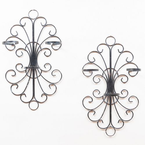 PAIR OF MODERN BLACK PAINTED WROUGHT