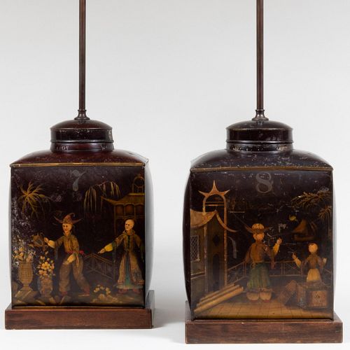 PAIR OF CHINOISERIE PAINTED TIN