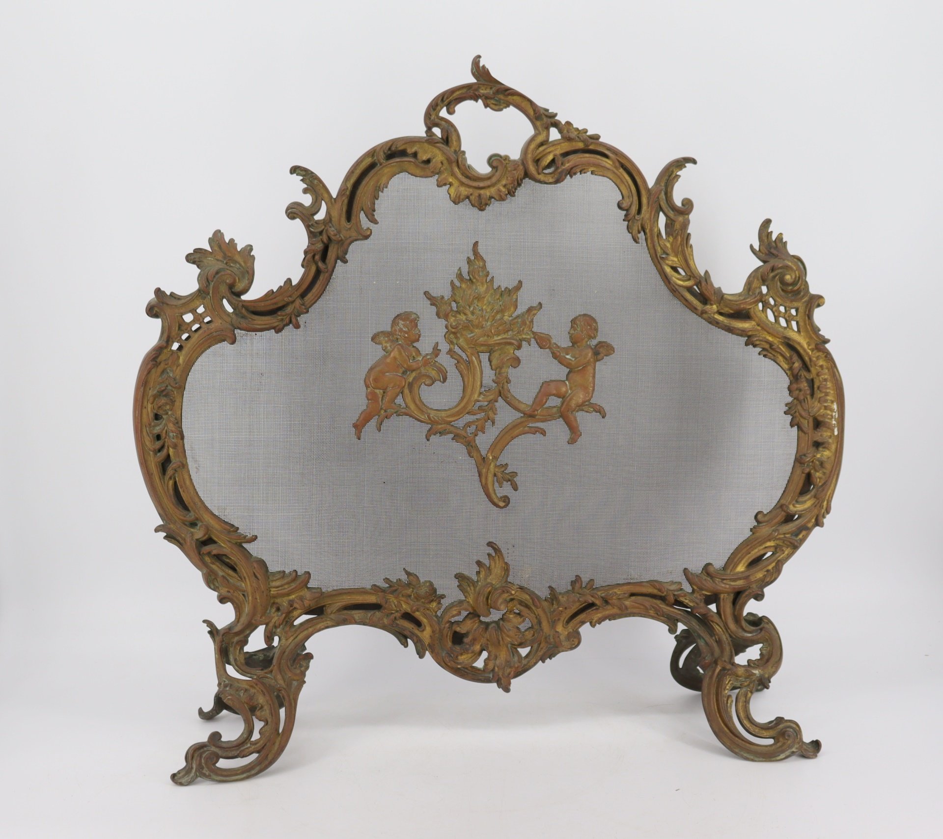 ANTIQUE FRENCH BRONZE FIRE SCREEN  3bda1d