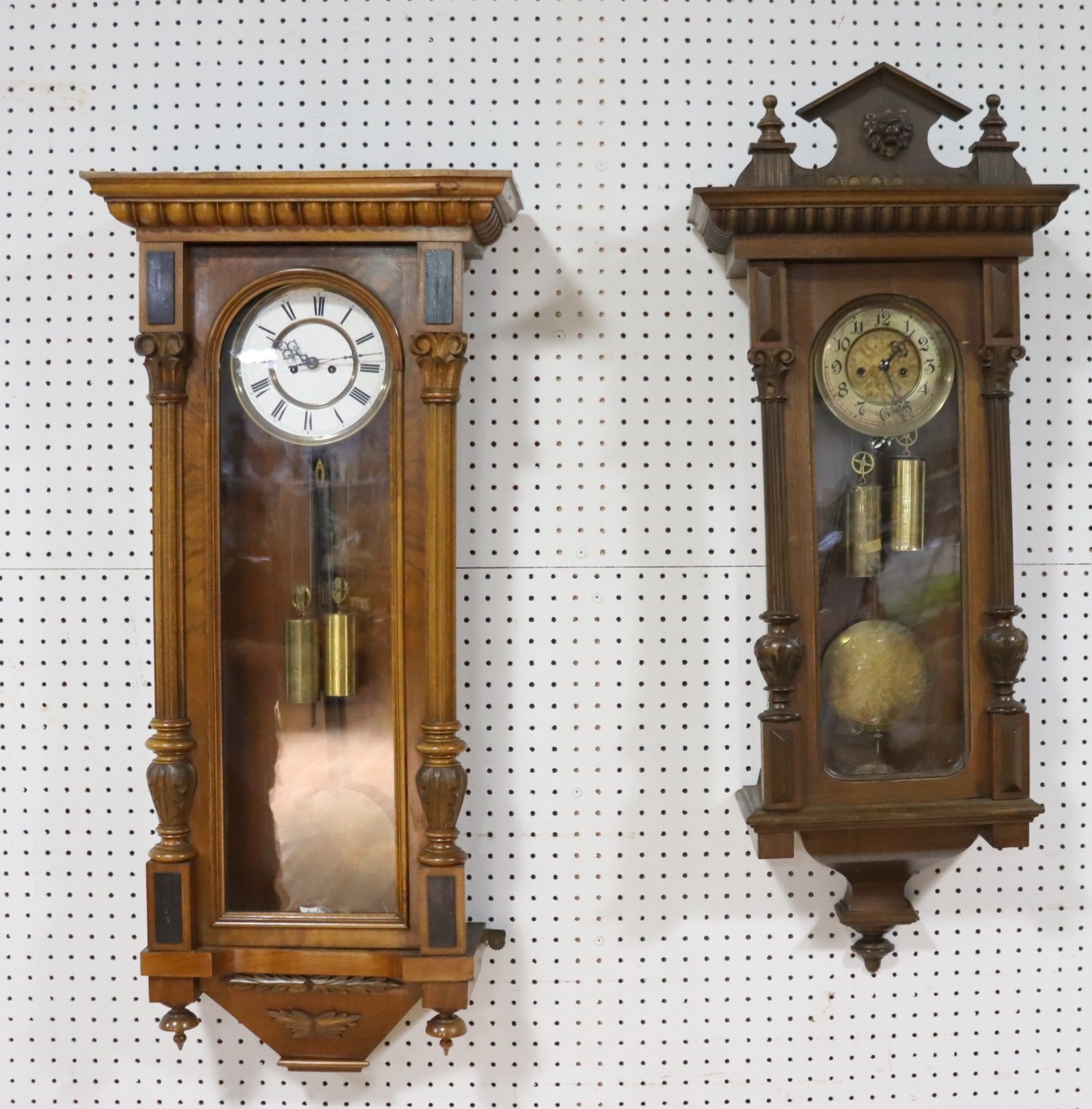 2 ANTIQUE REGULATOR CLOCKS. From a Hempstead