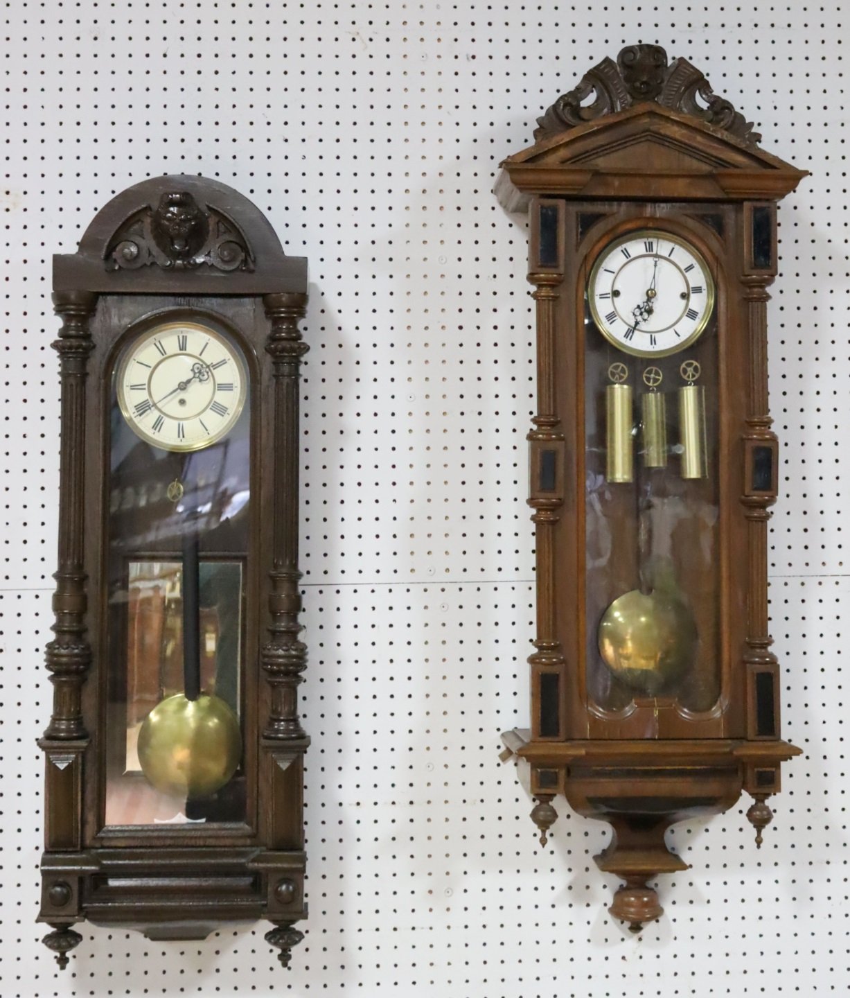 2 ANTIQUE REGULATOR CLOCKS. From a Hempstead