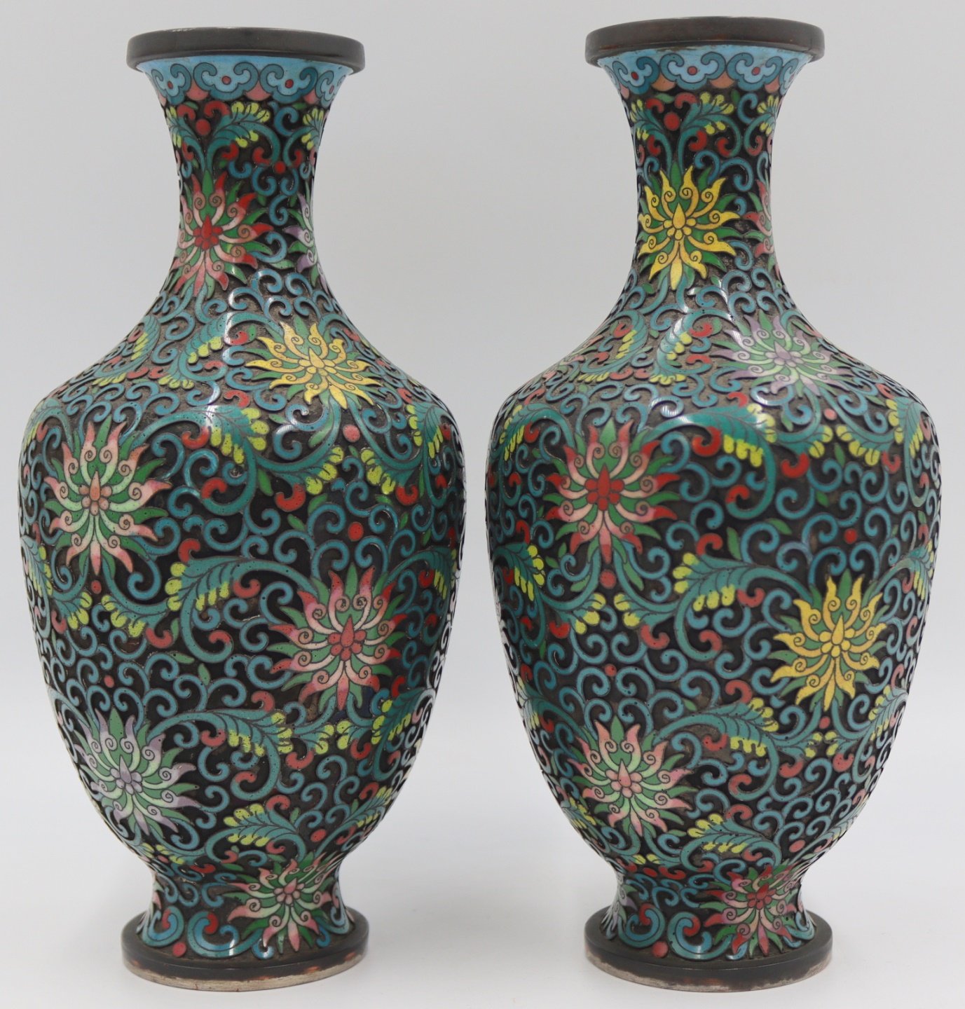 PAIR OF CHINESE CHAMPLEVE VASES. With