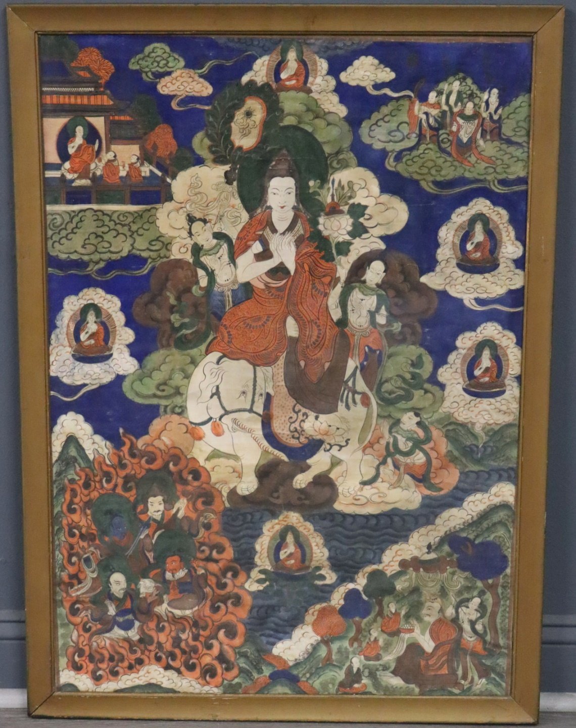 LARGE TIBETAN THANGKA. With central