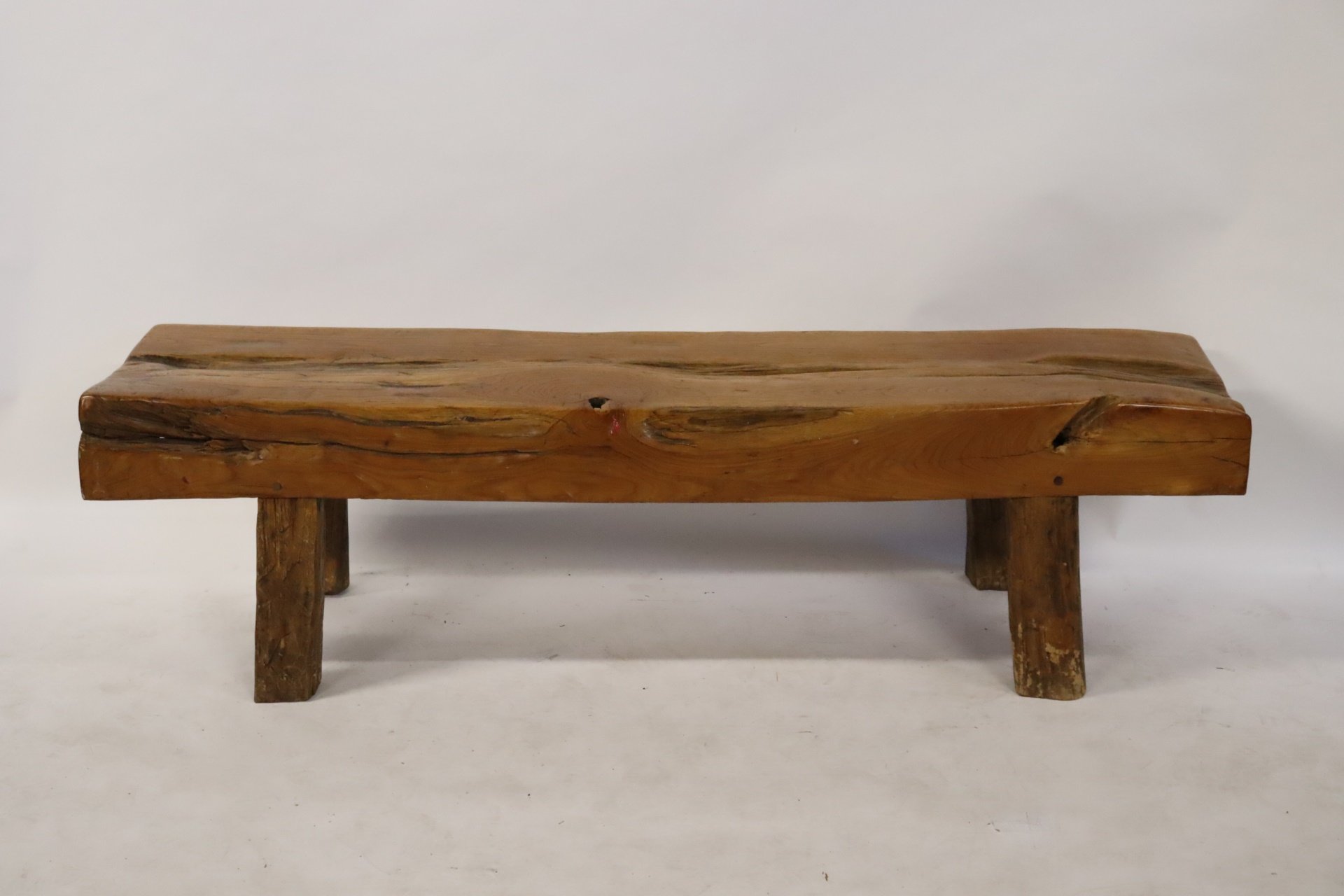 MIDCENTURY STYLE CARVED WOOD BENCH