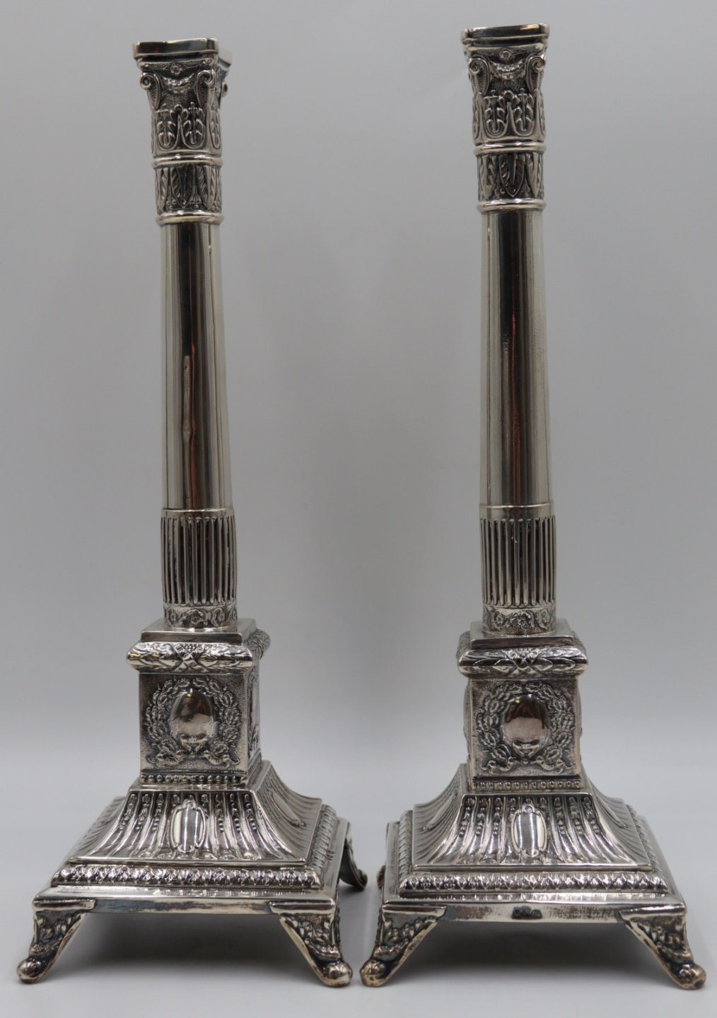 SILVER. PAIR OF POLISH .800 SILVER CANDLESTICKS.