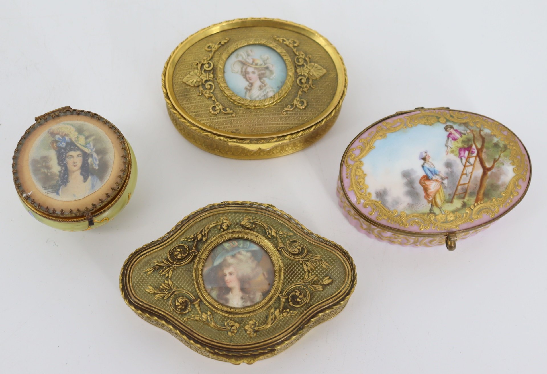 LOT OF ANTIQUE GILT METAL & PORCELAIN