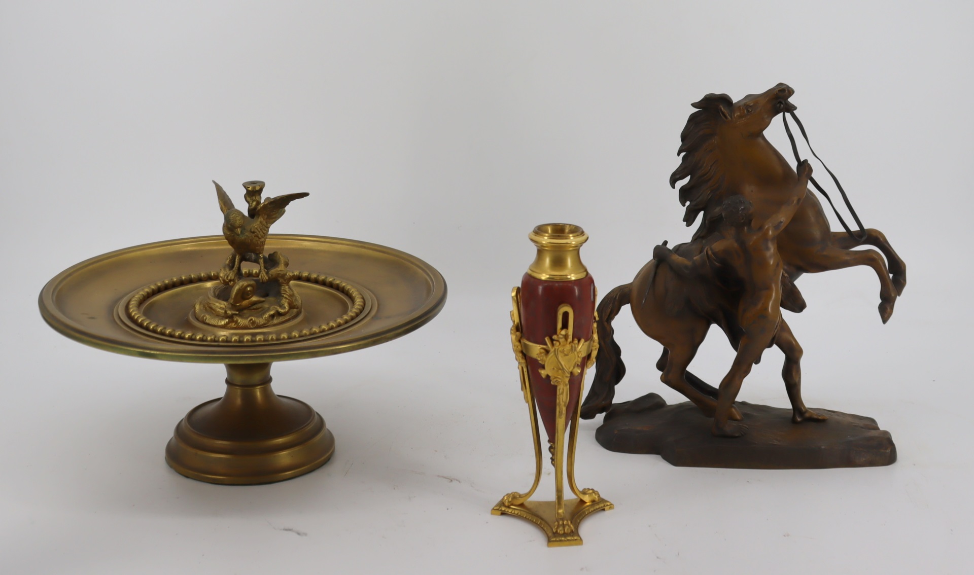 3 ANTIQUE BRONZE CABINET ITEMS.