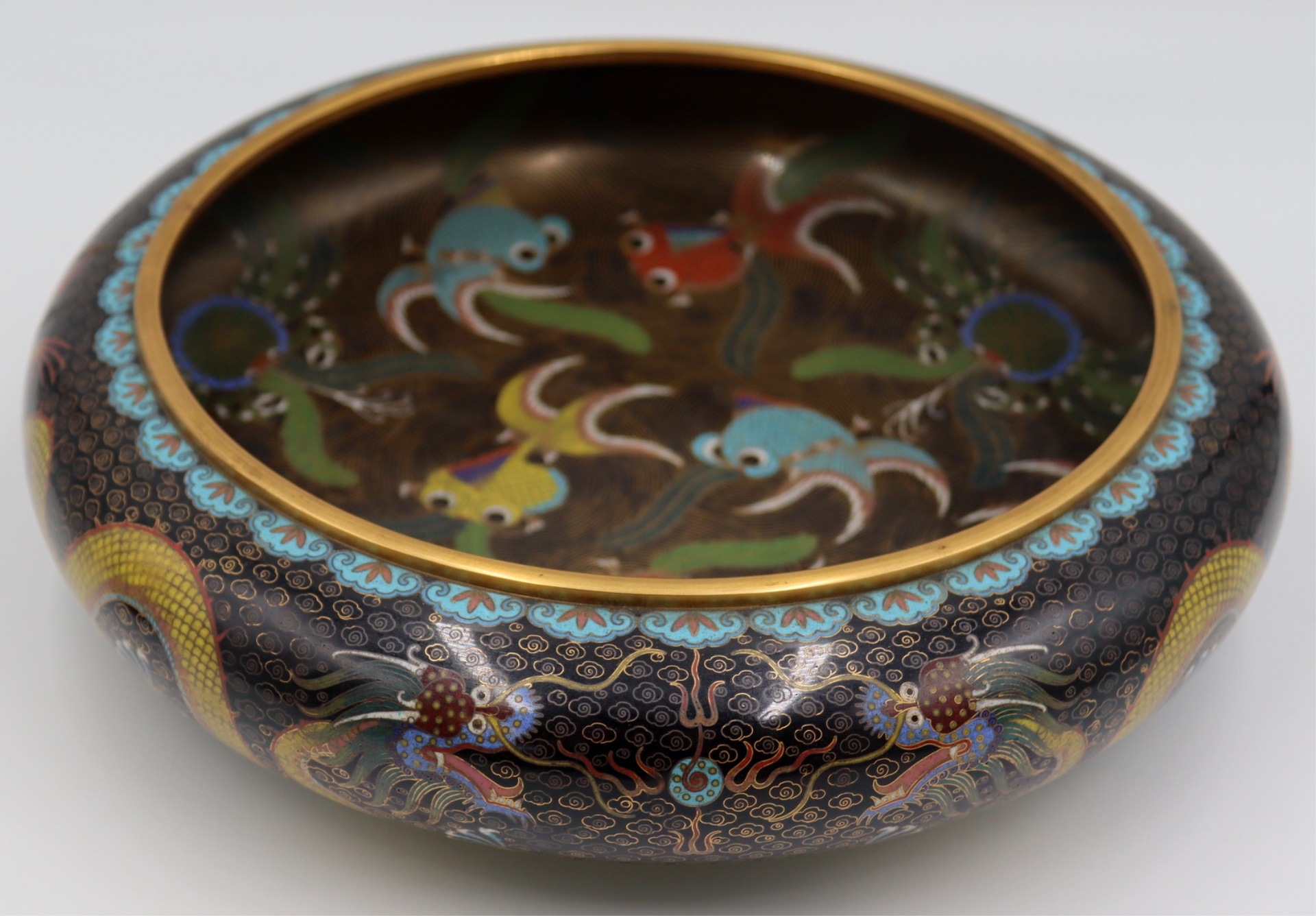 CHINESE CLOISONNE FISH BOWL. Decorated
