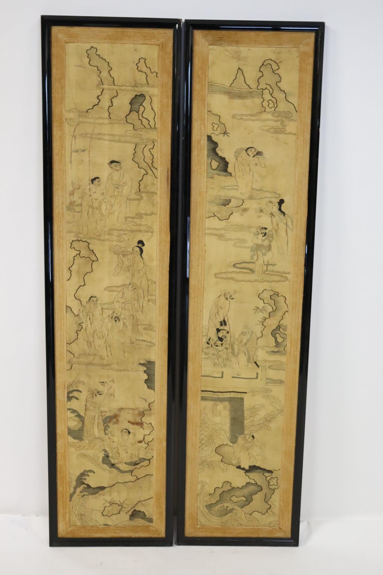 2 ANTIQUE FRAMED SILK KESI PANELS