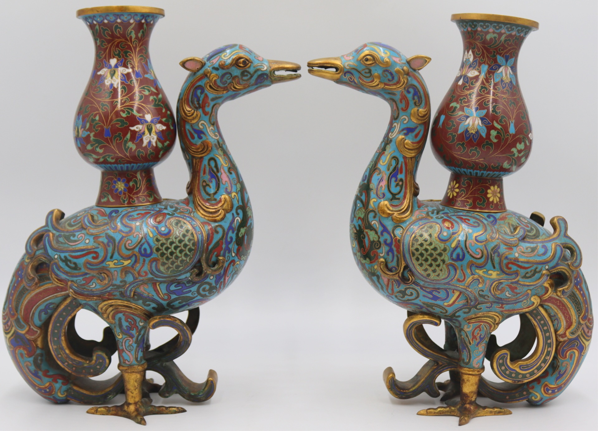 PAIR OF CHINESE CLOISONNE ARCHAIC