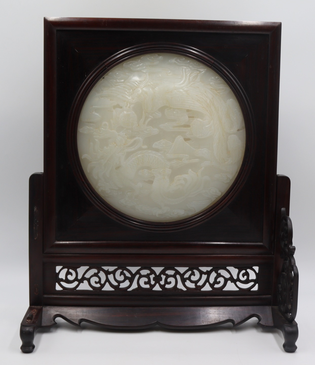 CARVED WHITE JADE PLAQUE TABLE 3bde8b