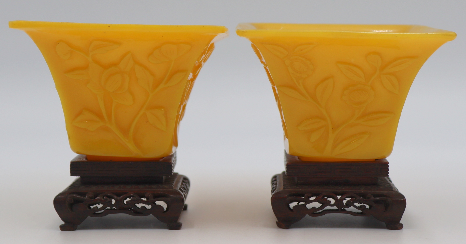 PAIR OF CHINESE CARVED YELLOW WINE?