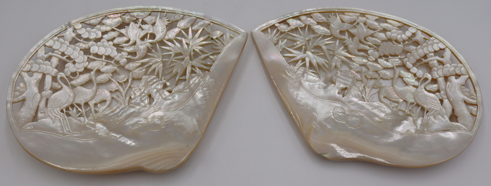 PAIR OF CARVED ABALONE SHELLS  3bde9b