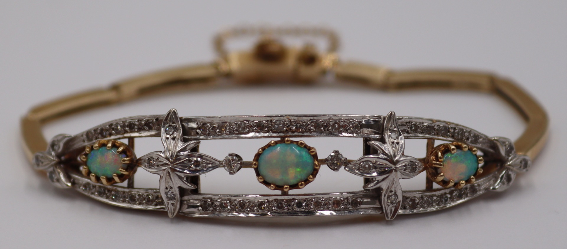 JEWELRY. 14KT GOLD, OPAL, AND DIAMOND