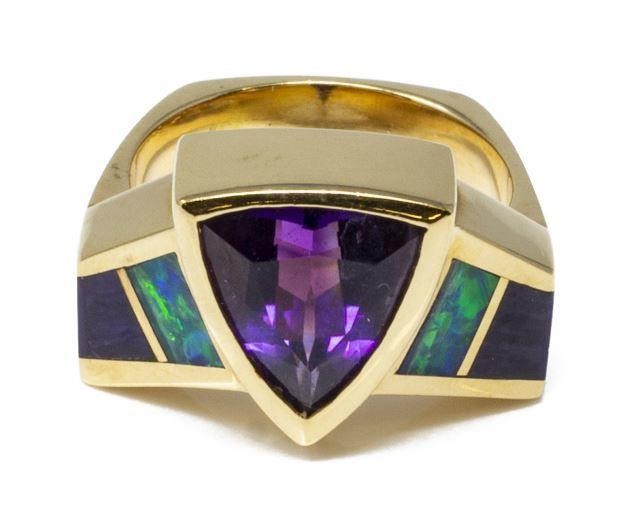 ESTATE 14KT GOLD TRILLION-CUT AMETHYST