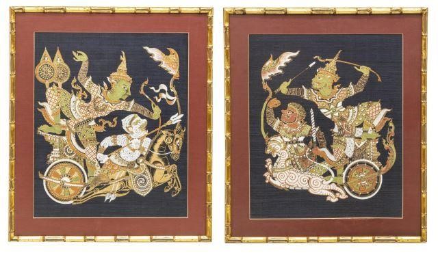  2 FRAMED THAI RAMAYANA PAINTINGS 3bdfeb