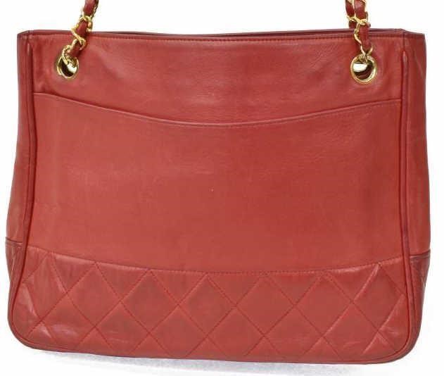 CHANEL RED LEATHER SHOULDER TOTE