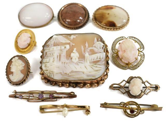  11 VICTORIAN JEWELRY CAMEO BROOCHES  3c0802