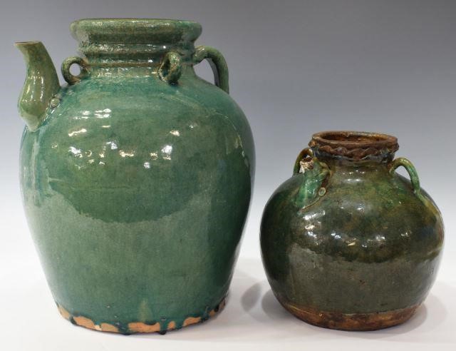  2 CHINESE GREEN GLAZE CERAMIC 3c08fd