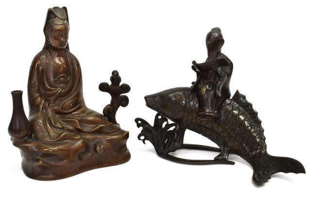 (2) BRONZE CHINESE GUANYIN & JAPANESE