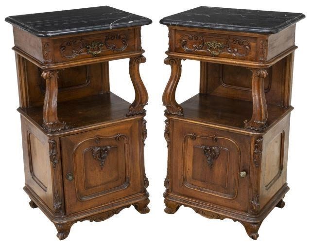  2 FRENCH MARBLE TOP WALNUT BEDSIDE 3c096c