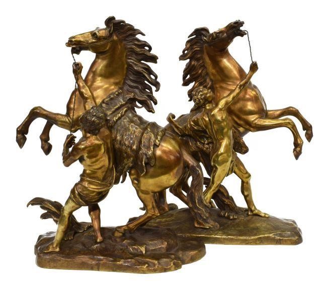 (2) FRENCH BRONZE MARLY HORSES