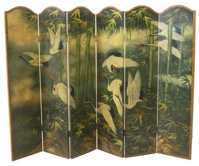 DECORATIVE PAINTED CRANES SIX PANEL 3c09c0