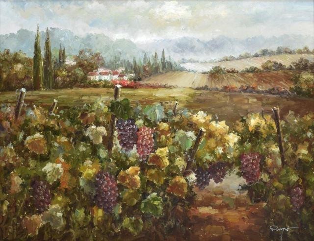 FRAMED VINEYARD LANDSCAPE PAINTING,