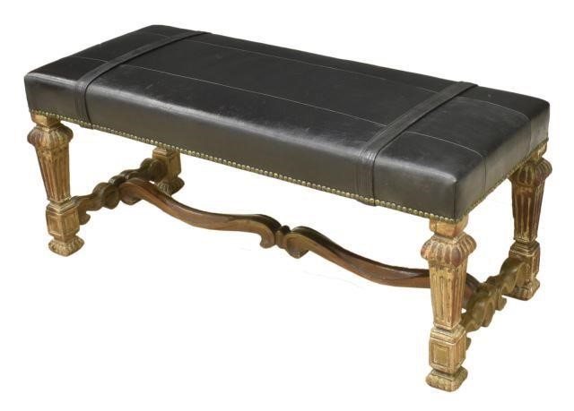 SPANISH LEATHER UPHOLSTERED BENCH,