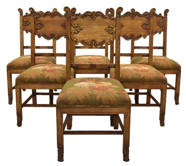  6 AMERICAN CARVED OAK UPHOLSTERED 3c0aa4