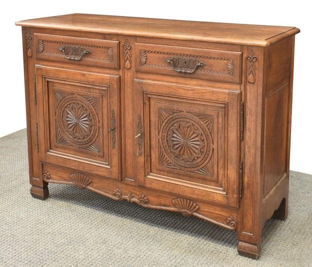 FRENCH CARVED OAK SIDEBOARD CABINETFrench