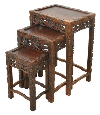  3 CHINESE CARVED HARDWOOD NESTING 3c0b3a