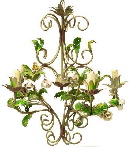 ITALIAN PAINTED METAL FLORAL 5 LIGHT 3c0be6