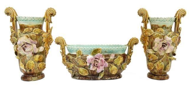  3 FRENCH BARBOTINE MAJOLICA JARDINIERE 3c0c5c