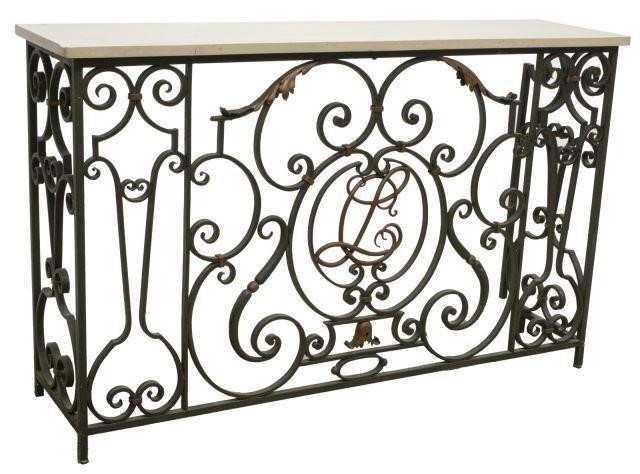 FRENCH STONE TOP WROUGHT IRON CONSOLE 3c0c9d