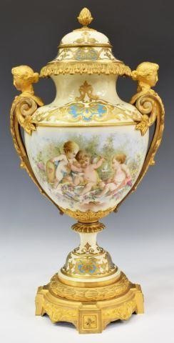 FRENCH SEVRES STYLE MOUNTED HAND-PAINTED