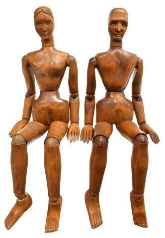  2 FRENCH CARVED ARTICULATED ARTIST S 3c0cd9