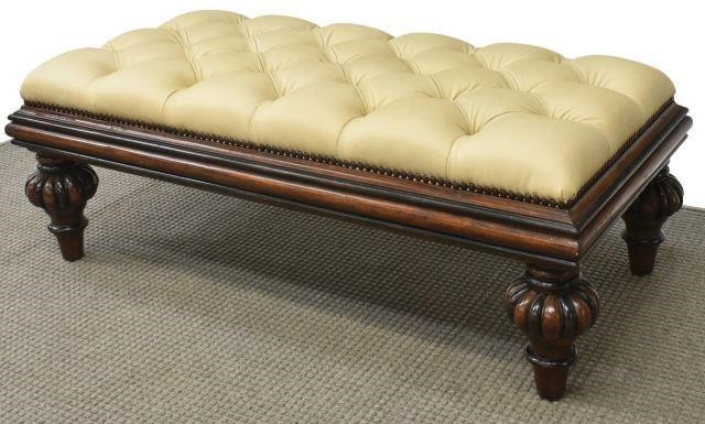 MARGE CARSON BUTTON-TUFTED LEATHER BENCH,