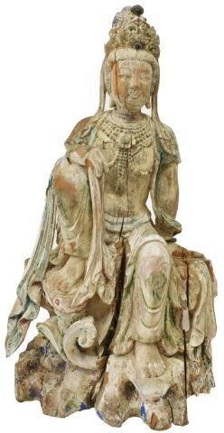 ASIAN CARVED WOOD SCULPTURE GUANYIN  3c0d2e