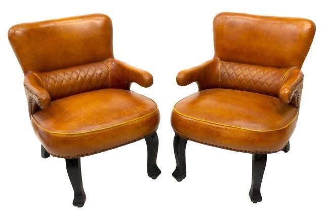 (2) ENGLISH LEATHER CLUB CHAIRS(pair)