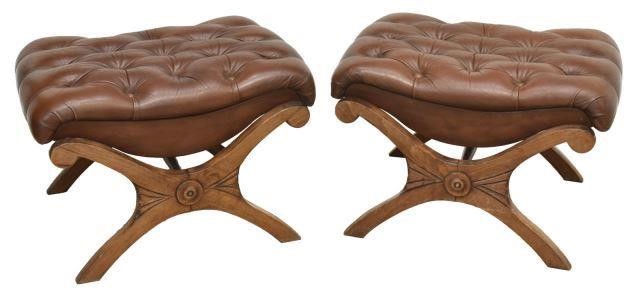 (2) ENGLISH BUTTON TUFTED LEATHER