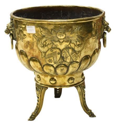 LARGE FRENCH HAMMERED BRASS CACHEPOT