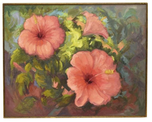 LARGE FRAMED PAINTING HIBISCUS