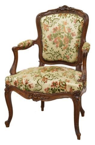 FRENCH LOUIS XV STYLE WALNUT UPHOLSTERED