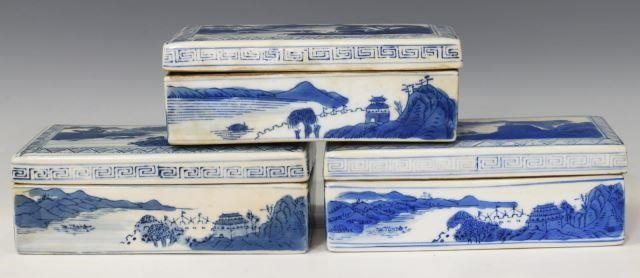  3 CHINESE BLUE WHITE PORCELAIN 3c0e03