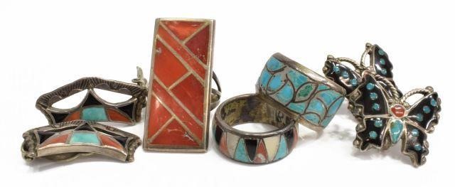  LOT ZUNI INLAID SILVER RINGS 3c0e7d