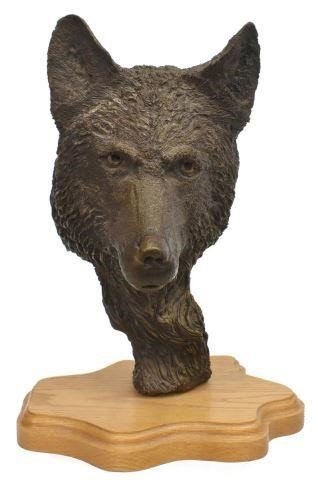 PATINATED BRONZE SCULPTURE WOLF