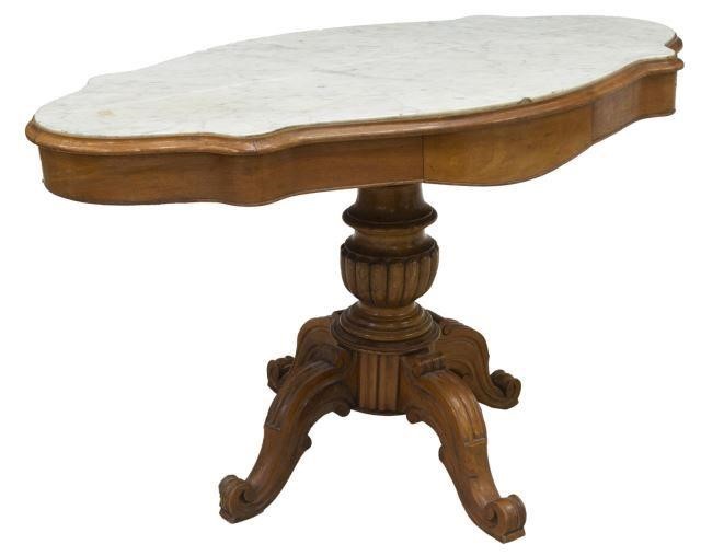 FRENCH MARBLE TOP WALNUT PEDESTAL 3c0fb4