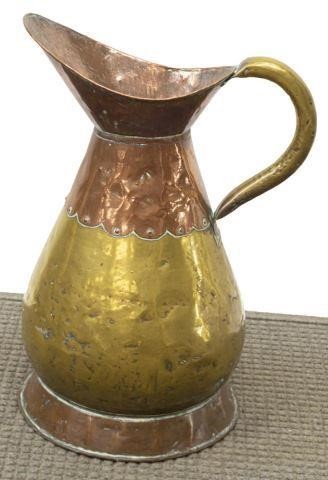 LARGE COPPER & BRASS HANDLED PITCHER,